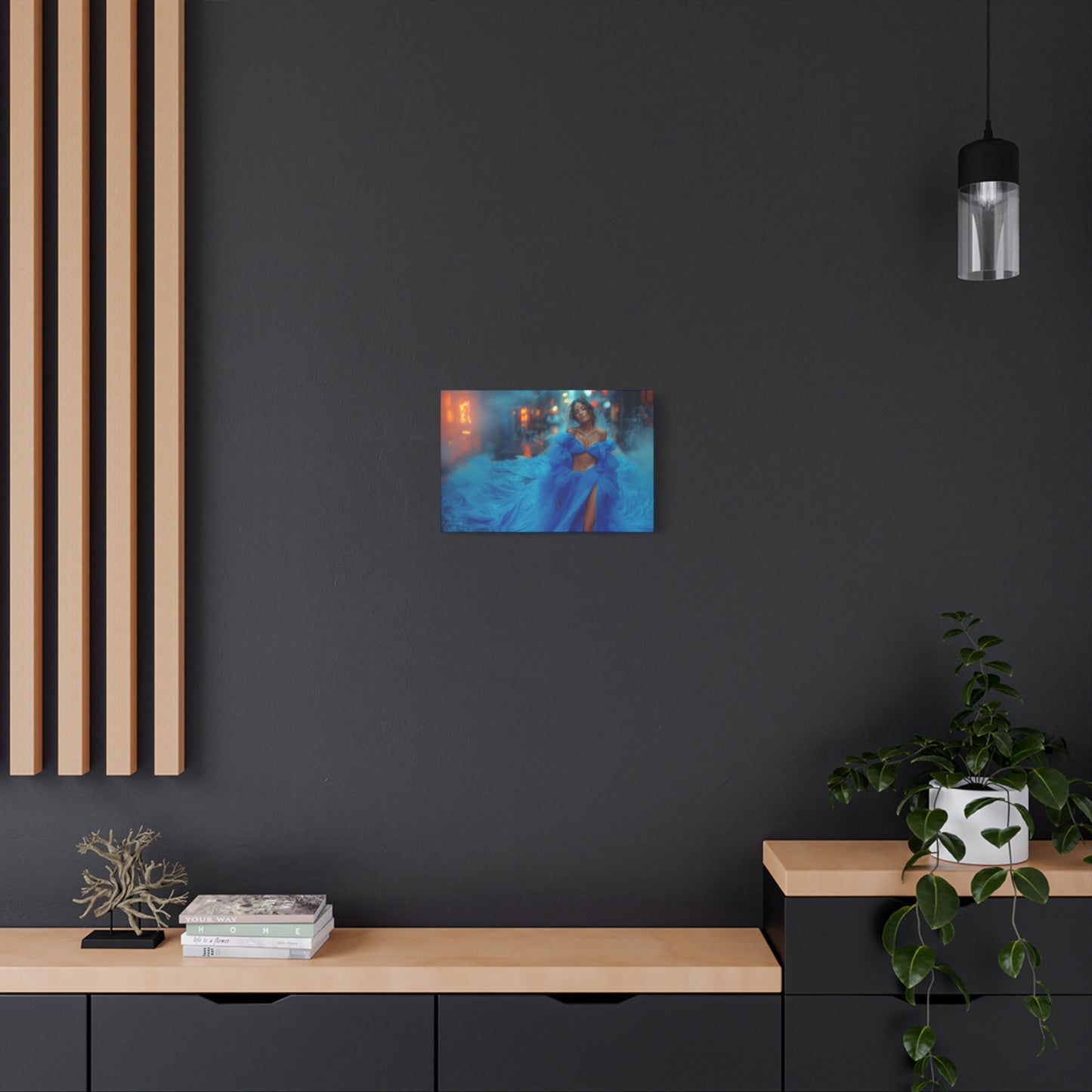 Blue Smoke Empress - Neon Rain Gown | Luxury Wall Art Canvas