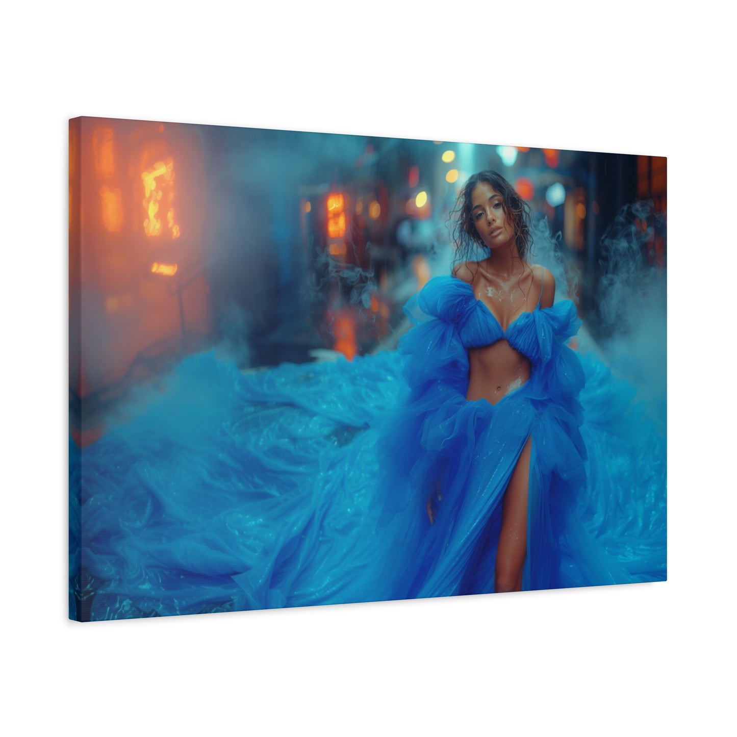 Blue Smoke Empress - Neon Rain Gown | Luxury Wall Art Canvas