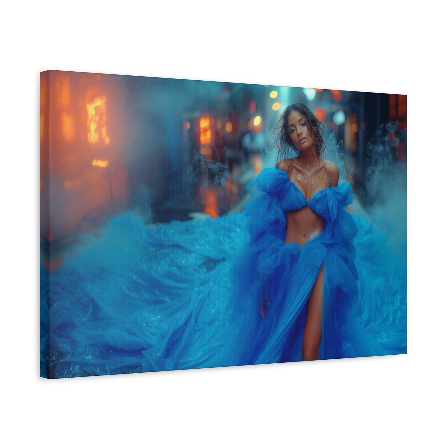Blue Smoke Empress - Neon Rain Gown | Luxury Wall Art Canvas
