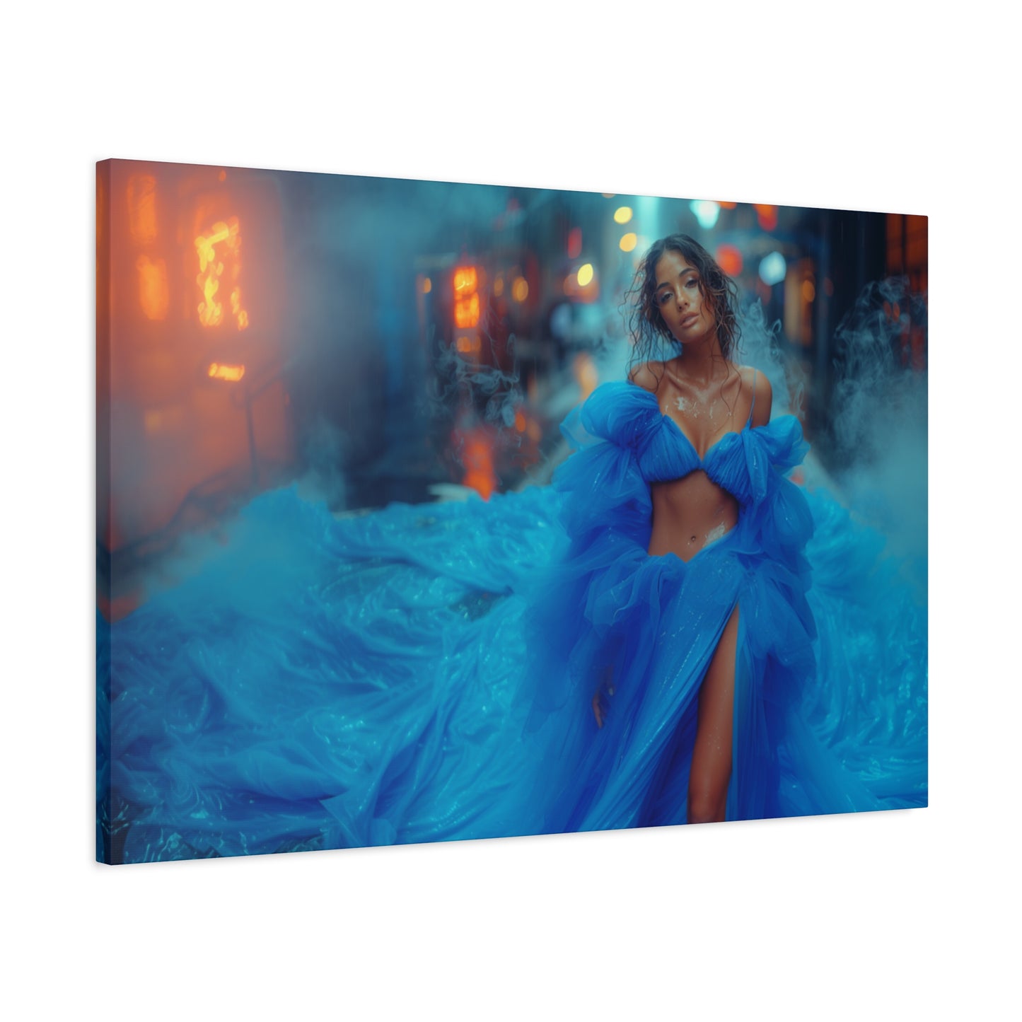 Blue Smoke Empress - Neon Rain Gown | Luxury Wall Art Canvas