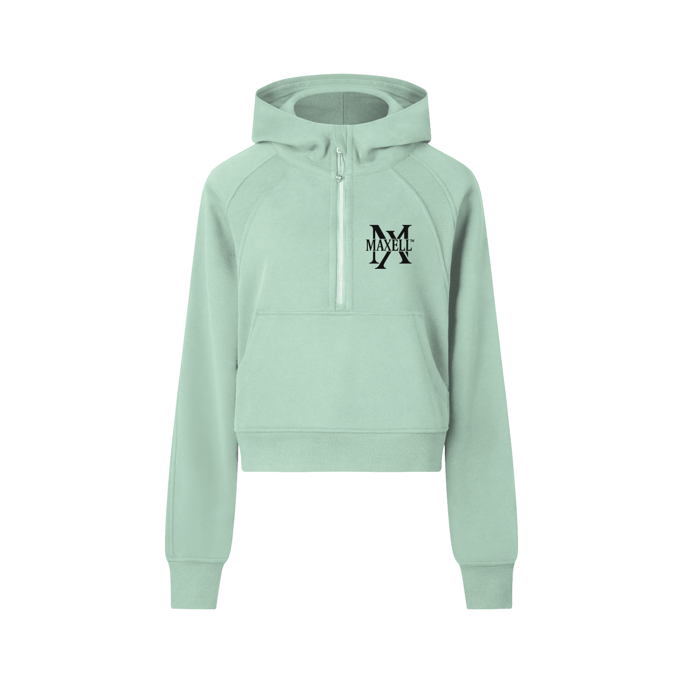 Light green hoodie with a logo on the chest against a white background