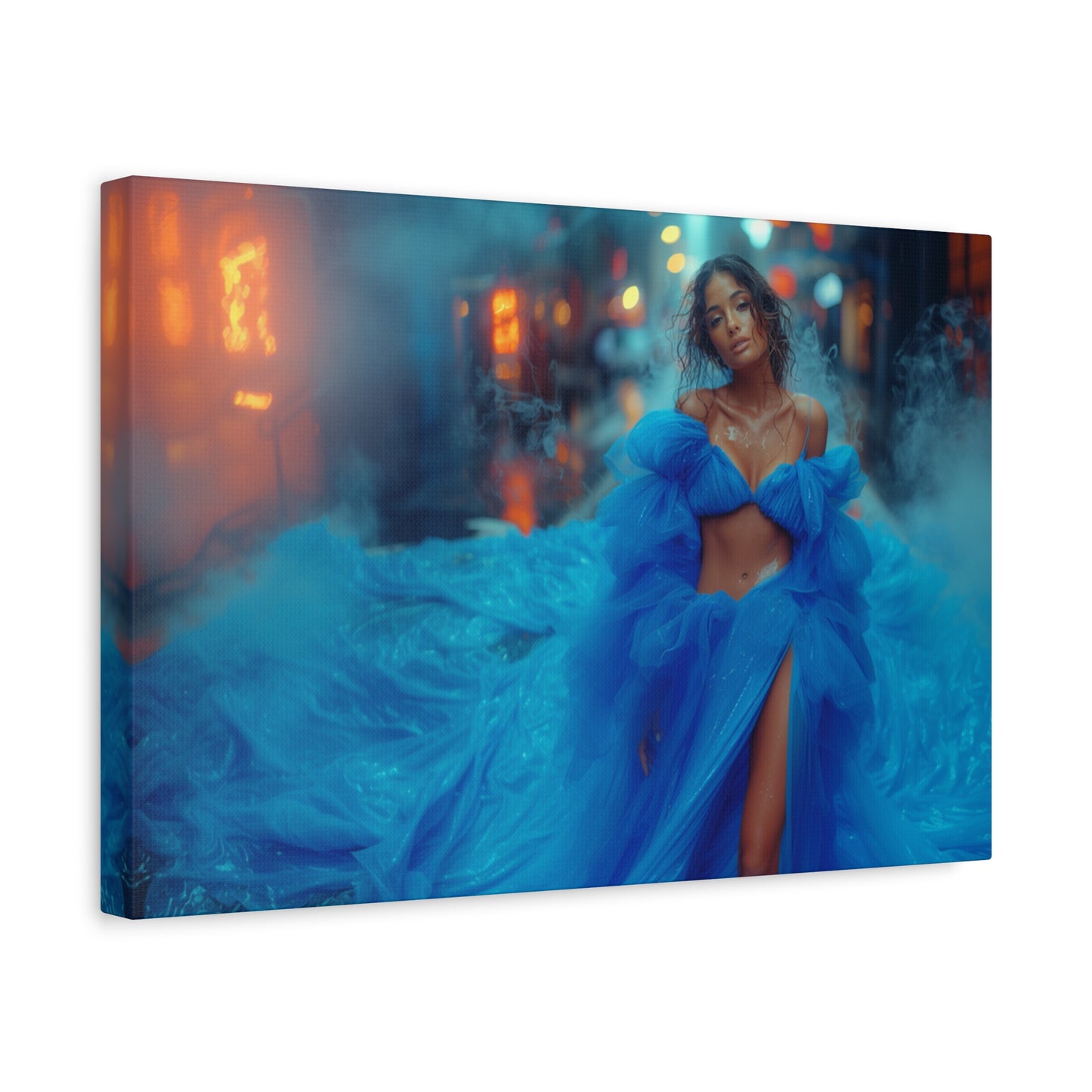 Blue Smoke Empress - Neon Rain Gown | Luxury Wall Art Canvas