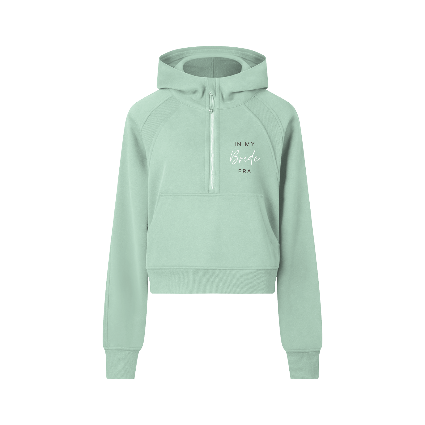 Light green hoodie with text on a white background