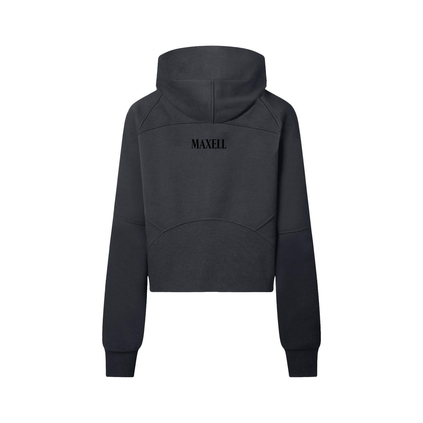 Black hoodie with 'MAXELL' branding on the back against a white background