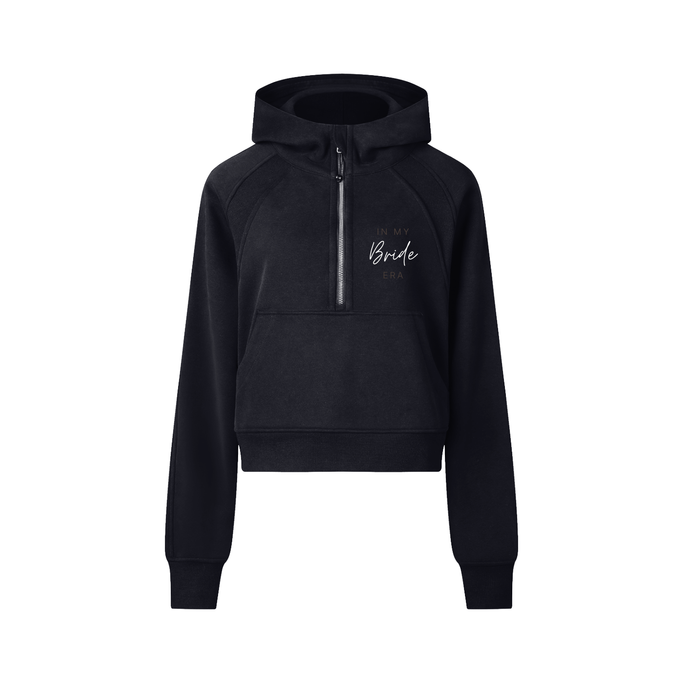 Black hoodie with 'Bride' text on a white background