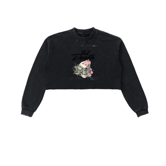 Snow Washed Raw Edge Cropped Sweatshirt