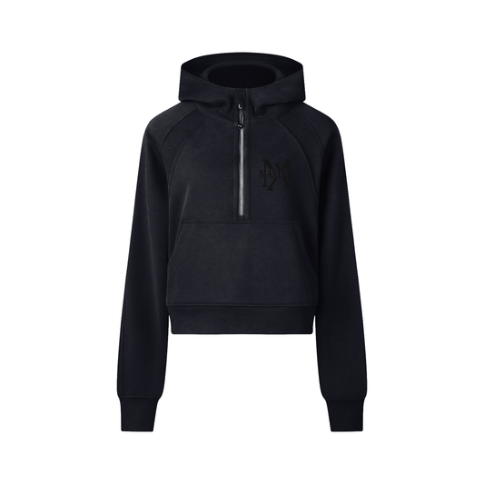 Black hoodie with a zipper on a white background