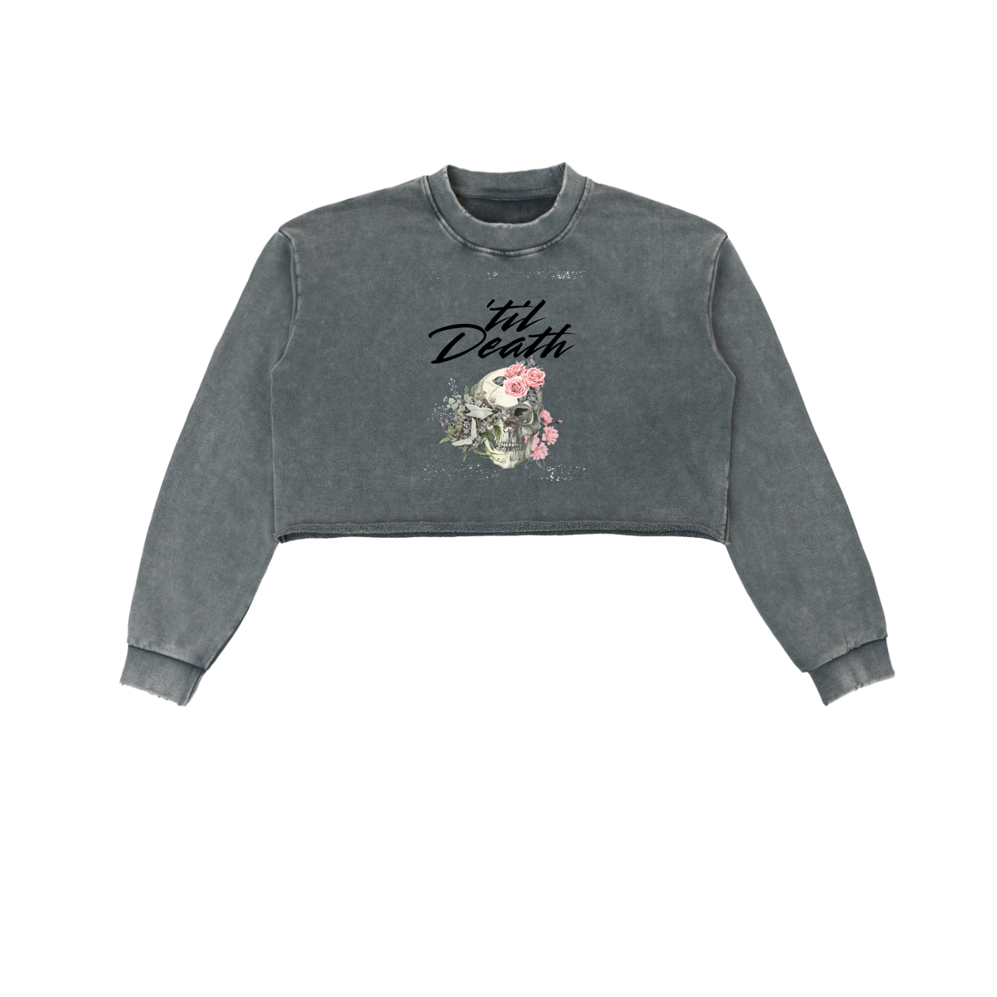 Snow Washed Raw Edge Cropped Sweatshirt