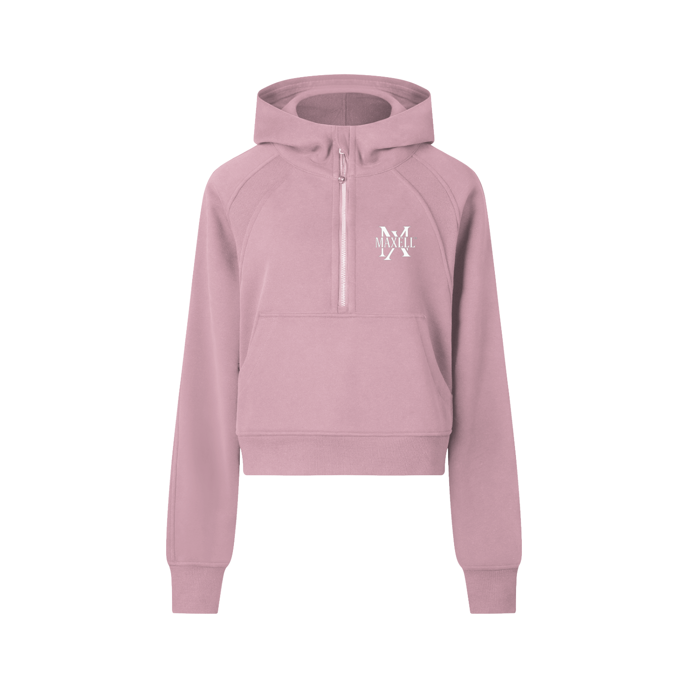 Pink hoodie with a logo on a white background