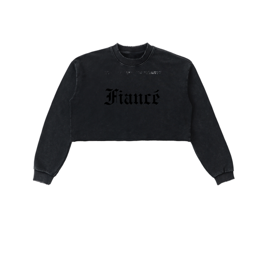 “Fiancé” Snow-Washed Crop Pullover